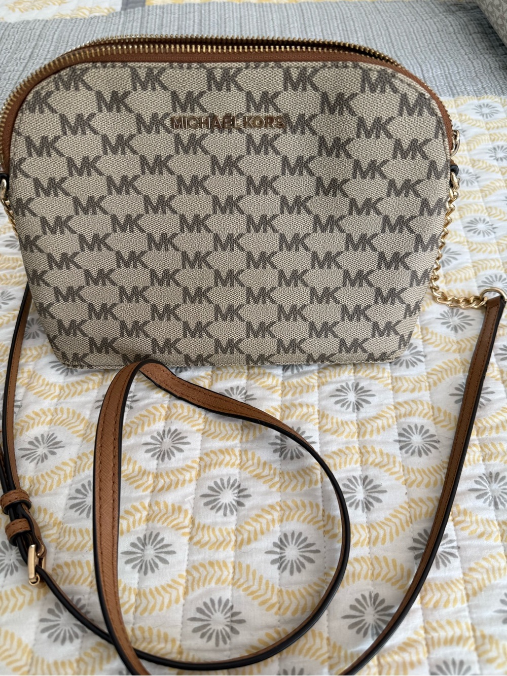 Michael Kors Tan and Brown MK Logo Crossbody Bag